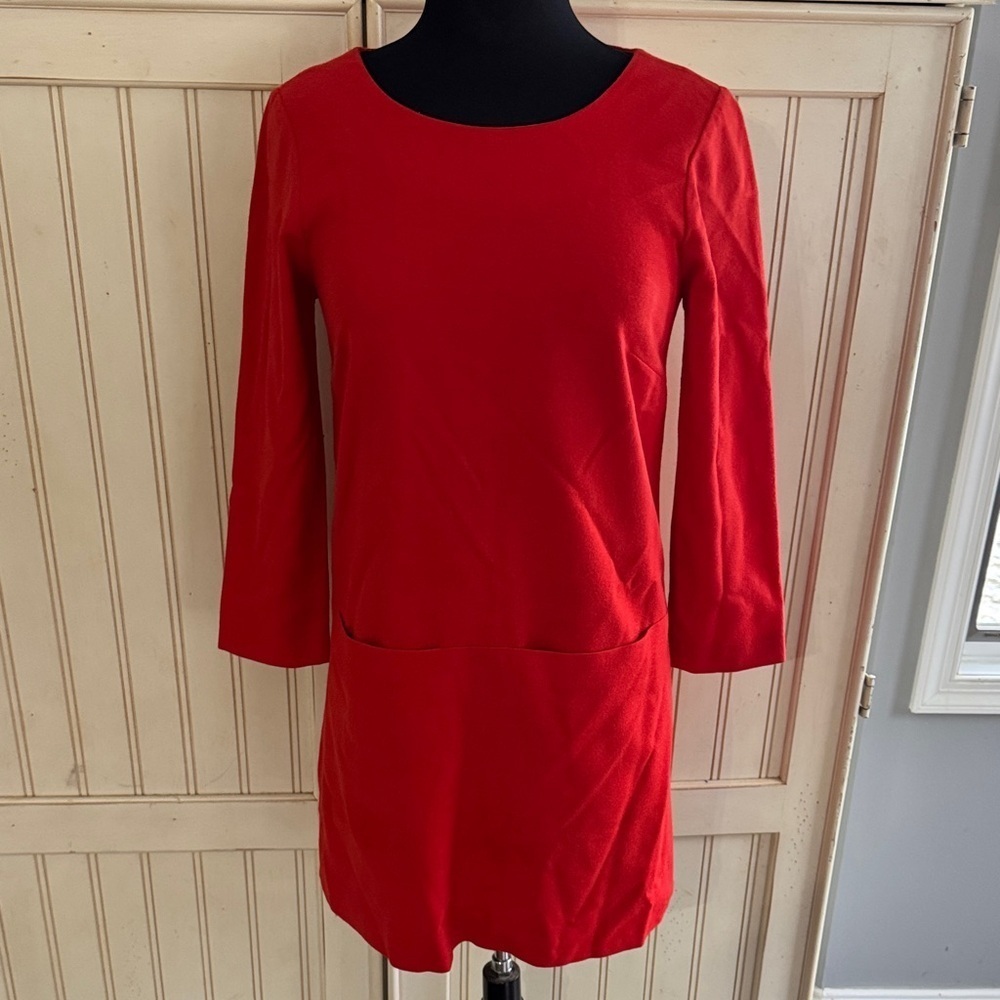 J. Crew Woman’s Preppy Vibrant Red Shift Long Sleeve Dress